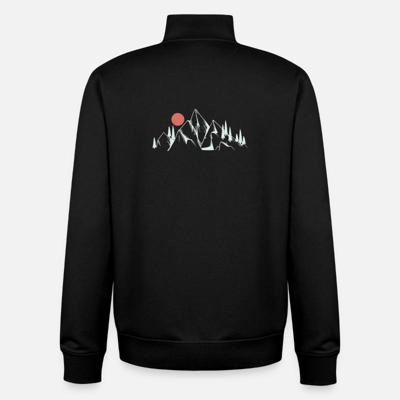Dessin au trait de l’aube des montagnes - Sweat zippé unisexe en coton bio Stanley/Stella - noir
