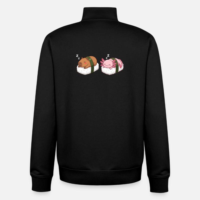 Kawaii Sushi Capybara & Axolotl Mignons Sommeil - Sweat zippé unisexe en coton bio Stanley/Stella - noir