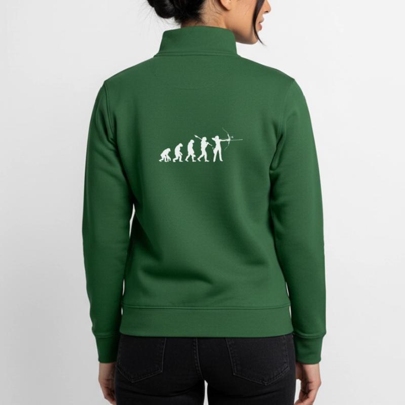 Evolution der Bogenschießfrau Bogenjägerin Sportgeschenk Unisex Organic Zip Sweatshirt von Stanley/Stella