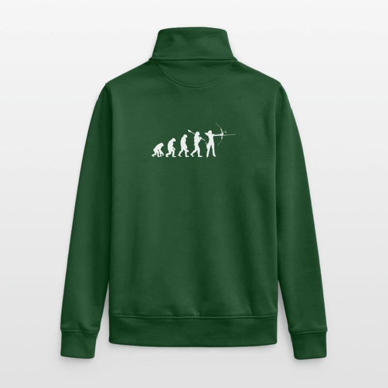 Evolution der Bogenschießfrau Bogenjägerin Sportgeschenk Unisex Organic Zip Sweatshirt von Stanley/Stella