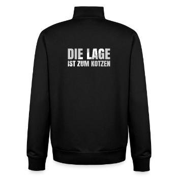 Die Lage ist zum kotzen - Unisex Organic Zip Sweatshirt von Stanley/Stella - Schwarz - Hinten - AI Model Male 185 light (185cm)