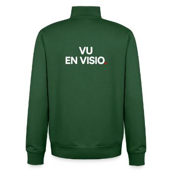 Auf Video gesehen. Minimalistischer Homeoffice-Humor - Unisex Organic Zip Sweatshirt von Stanley/Stella - Flaschengrün - Hinten - AI Model Male 185 dark (185cm)