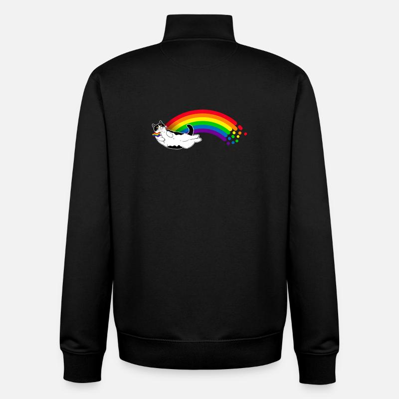 Chat arc-en-ciel - Sweat zippé unisexe en coton bio Stanley/Stella - noir