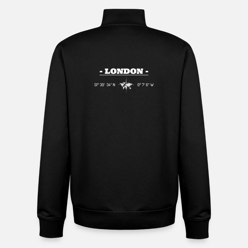 Coordonnées Londres - Sweat zippé unisexe en coton bio Stanley/Stella - noir