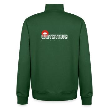 Winterthur Swiss City Crest Tee - Unisex Organic Zip Sweatshirt by Stanley/Stella - bottle green - Back - AI Model Male 185 dark (185cm)