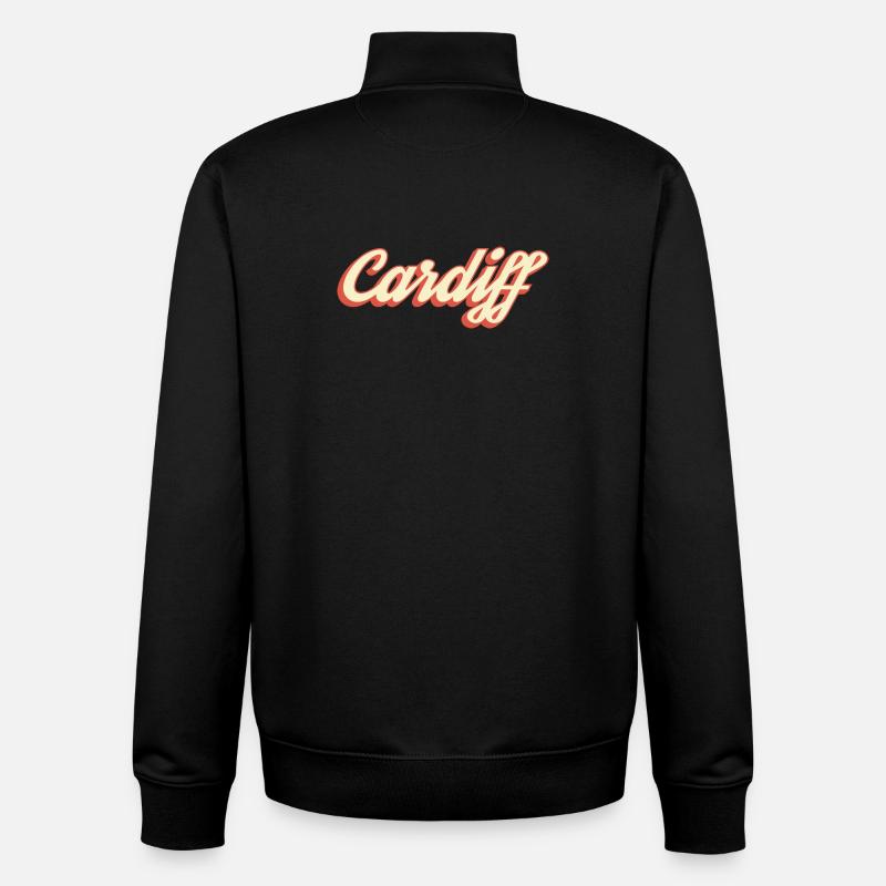 Logo rétro Script de Cardiff - Sweat zippé unisexe en coton bio Stanley/Stella - noir