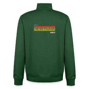New York Skyline Sunset Design - Unisex Organic Zip Sweatshirt by Stanley/Stella - bottle green - Back - AI Model Male 185 dark (185cm)