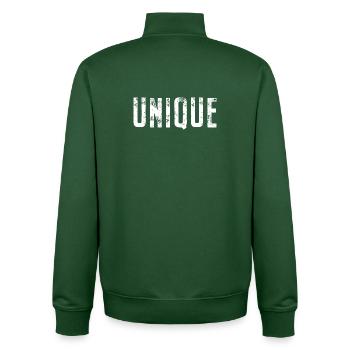 Unique Einzigartig Unikat Selbstwert Einzig Artig - Unisex Organic Zip Sweatshirt von Stanley/Stella - Flaschengrün - Hinten - AI Model Male 185 dark (185cm)