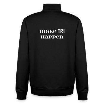 Make TRI Happen. Triathlon Gift - Unisex Organic Zip Sweatshirt by Stanley/Stella - black - Back - AI Model Male 185 light (185cm)