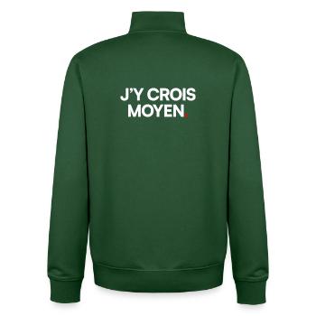 J’y crois moyen - Sweat zippé unisexe en coton bio Stanley/Stella - vert bouteille - Dos - AI Model Male 185 dark (185cm)
