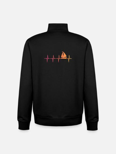 Sunset Sailing Boat Heartbeat Sail - Unisex Organic Zip Sweatshirt by Stanley/Stella - black