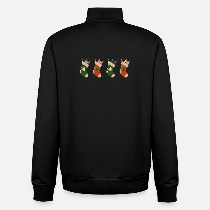 Chats en bottes pour Noël - Sweat zippé unisexe en coton bio Stanley/Stella - noir