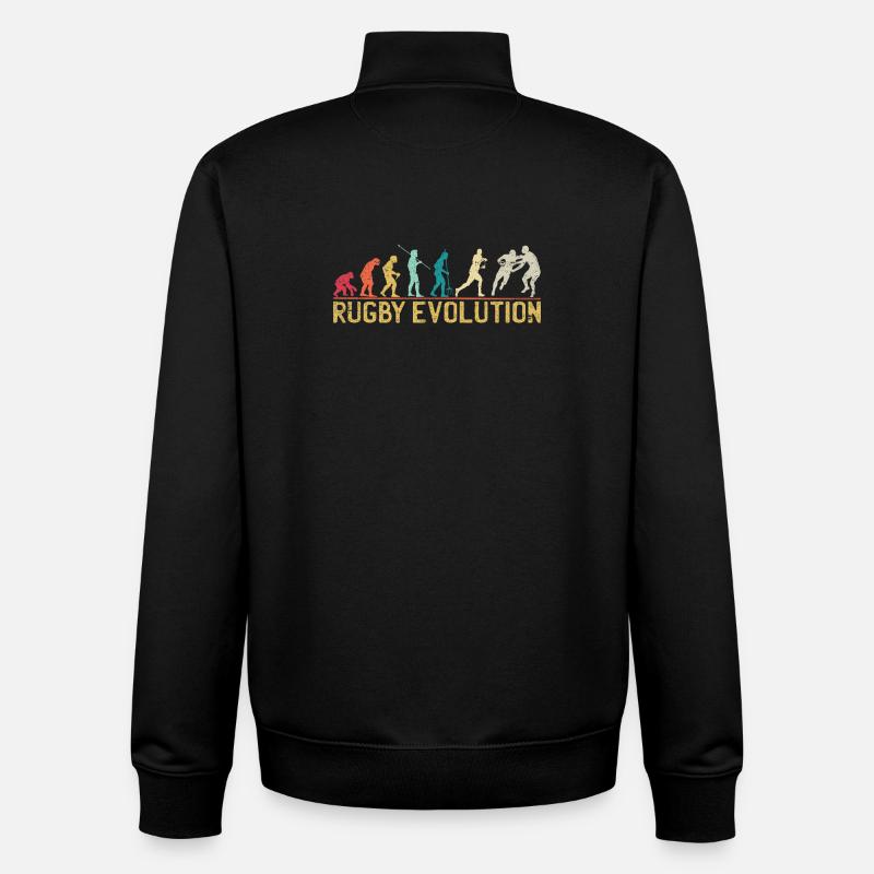 Rugby Evolution Silhouette Design - Sweat zippé unisexe en coton bio Stanley/Stella - noir