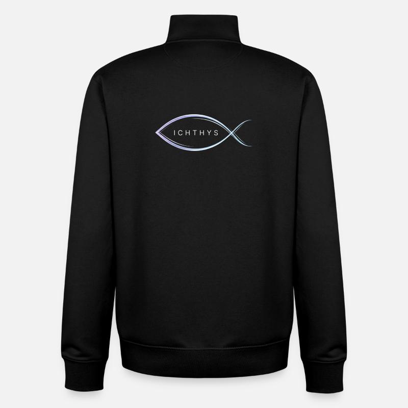 Ichthys - Motif poisson aux lignes élégantes - Sweat zippé unisexe en coton bio Stanley/Stella - noir