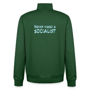 Never Kissed a Socialist - Unisex Organic Zip Sweatshirt by Stanley/Stella - bottle green - Back - AI Model Male 185 dark (185cm)