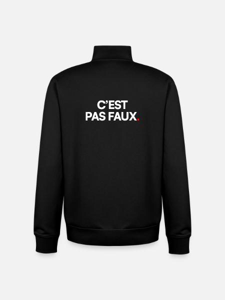 C’EST PAS FAUX | Expression humour minimal - Sweat zippé unisexe en coton bio Stanley/Stella - noir