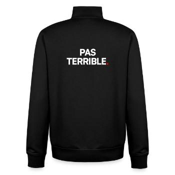 PAS TERRIBLE. – Réaction Humour Minimaliste - Sweat zippé unisexe en coton bio Stanley/Stella - noir - Dos - AI Model Male 185 light (185cm)
