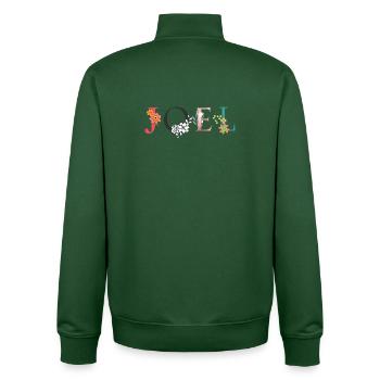 JOEL Art du nom avec des fleurs brodées - Sweat zippé unisexe en coton bio Stanley/Stella - vert bouteille - Dos - AI Model Male 185 dark (185cm)