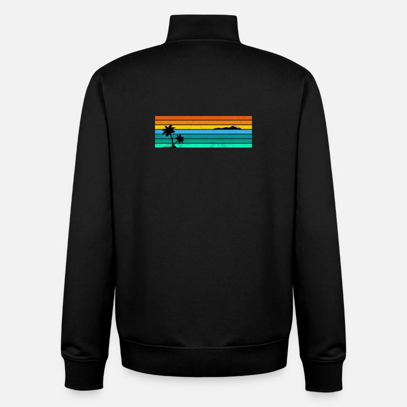 Retro Sunset Stripes with Palm Island - Unisex Organic Zip Sweatshirt by Stanley/Stella - black