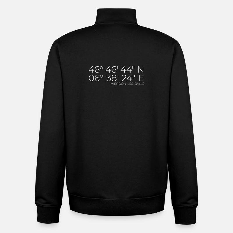 Coordonnées : Yverdon-les-Bains, Suisse - Sweat zippé unisexe en coton bio Stanley/Stella - noir