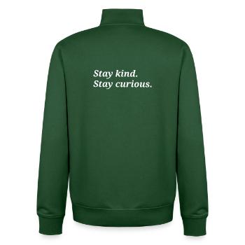 Reste, enfant. Restez curieux. - Sweat zippé unisexe en coton bio Stanley/Stella - vert bouteille - Dos - AI Model Male 185 dark (185cm)