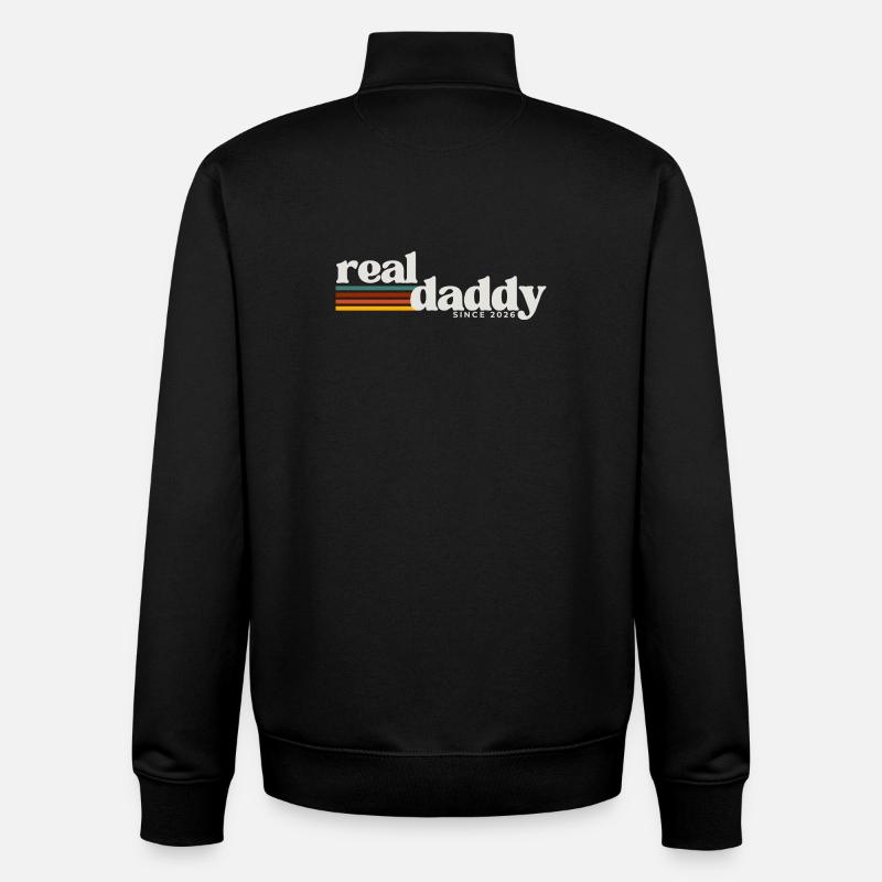 Vrai papa, paternité style rétro - Sweat zippé unisexe en coton bio Stanley/Stella - noir