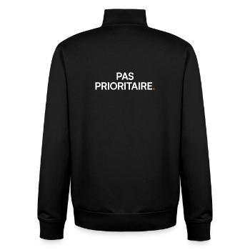 Pas prioritaire humour travail moderne - Sweat zippé unisexe en coton bio Stanley/Stella - noir - Dos - AI Model Male 185 light (185cm)