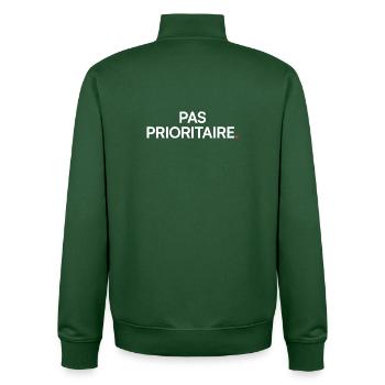 Pas prioritaire humour travail moderne - Sweat zippé unisexe en coton bio Stanley/Stella - vert bouteille - Dos - AI Model Male 185 dark (185cm)