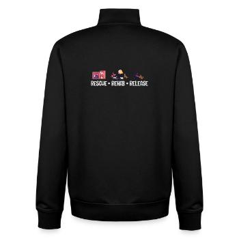 Sauvetage, Réhabilitation, Libération, Refuge pour animaux, Famille d’accueil - Sweat zippé unisexe en coton bio Stanley/Stella - noir - Dos - AI Model Male 185 light (185cm)