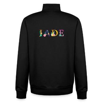 Nom JADE décoré de fleurs - Sweat zippé unisexe en coton bio Stanley/Stella - noir - Dos - AI Model Male 185 light (185cm)