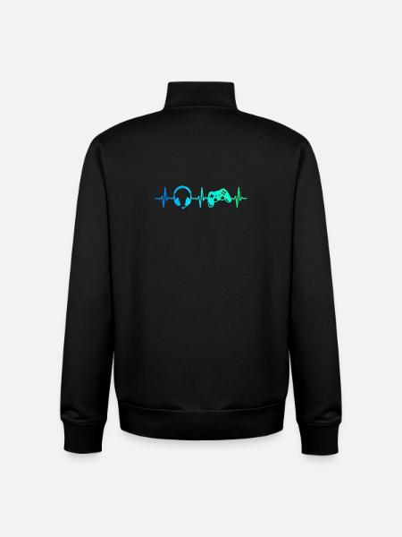 Gamer Heartbeat Gaming Controller Gamepad Headset - Unisex Organic Zip Sweatshirt by Stanley/Stella - black
