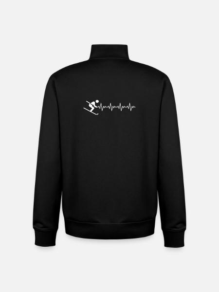 Ski Skier Skiing ECG Heartbeat - Unisex Organic Zip Sweatshirt by Stanley/Stella - black