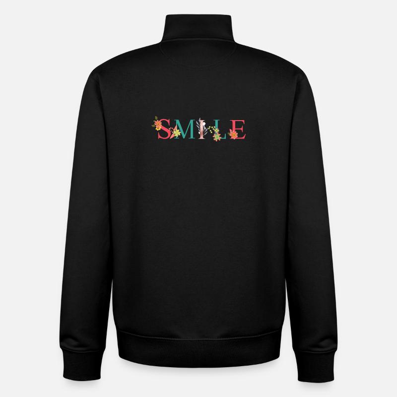 SMILE Name Art avec des fleurs brodées - Sweat zippé unisexe en coton bio Stanley/Stella - noir