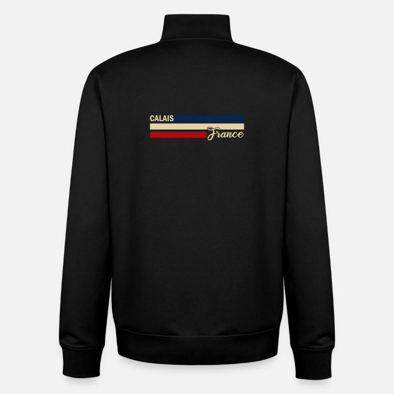 France - Calais - France - Drapeau - Rayures - Sweat zippé unisexe en coton bio Stanley/Stella - noir