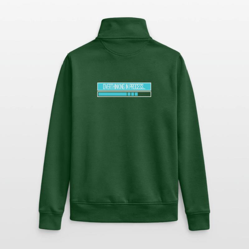 Overthinking In Process Funny Brooding Saying Logo Unisex Organic Zip Sweatshirt by Stanley/Stella