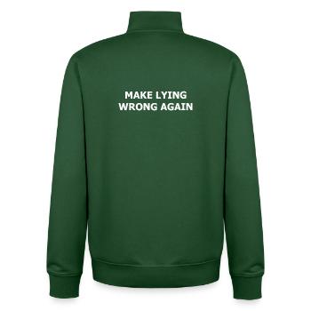 make_lying_wrong_again_whi - Unisex Organic Zip Sweatshirt by Stanley/Stella - bottle green - Back - AI Model Male 185 dark (185cm)