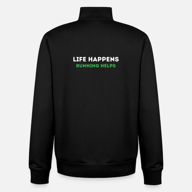 Life Happens. Running Helps. - Unisex Organic Zip Sweatshirt by Stanley/Stella - black