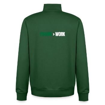 Fishing Greater Than Work – Angeln Design - Unisex Organic Zip Sweatshirt by Stanley/Stella - bottle green - Back - AI Model Male 185 dark (185cm)