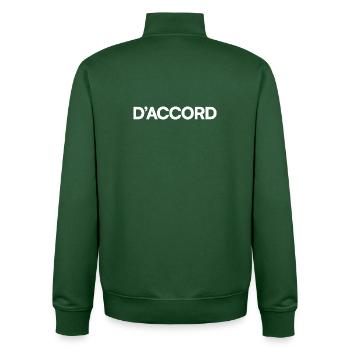D'ACCORD | Réaction humour minimaliste  DESCRIPTIO - Sweat zippé unisexe en coton bio Stanley/Stella - vert bouteille - Dos - AI Model Male 185 dark (185cm)