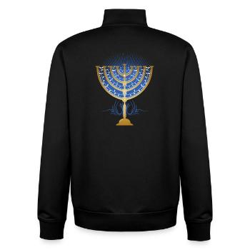gold-colored Hanukkah candlestick with blue rays - Unisex Organic Zip Sweatshirt by Stanley/Stella - black - Back - AI Model Male 185 light (185cm)