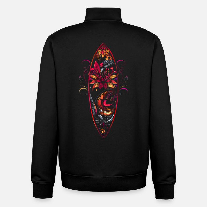 Caricature de planche de surf - Sweat zippé unisexe en coton bio Stanley/Stella - noir
