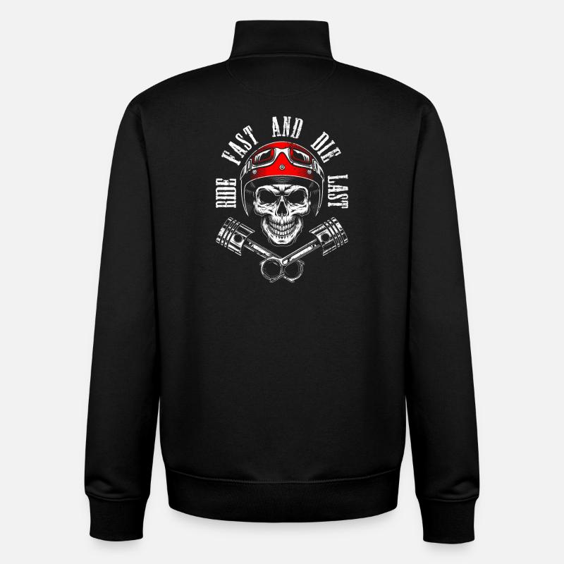 Skull Rider Moto Pistons Graphique - Sweat zippé unisexe en coton bio Stanley/Stella - noir