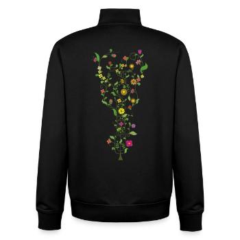 guitare florale - Enracinée dans la nature, jouée par le soo - Sweat zippé unisexe en coton bio Stanley/Stella - noir - Dos - AI Model Male 185 light (185cm)