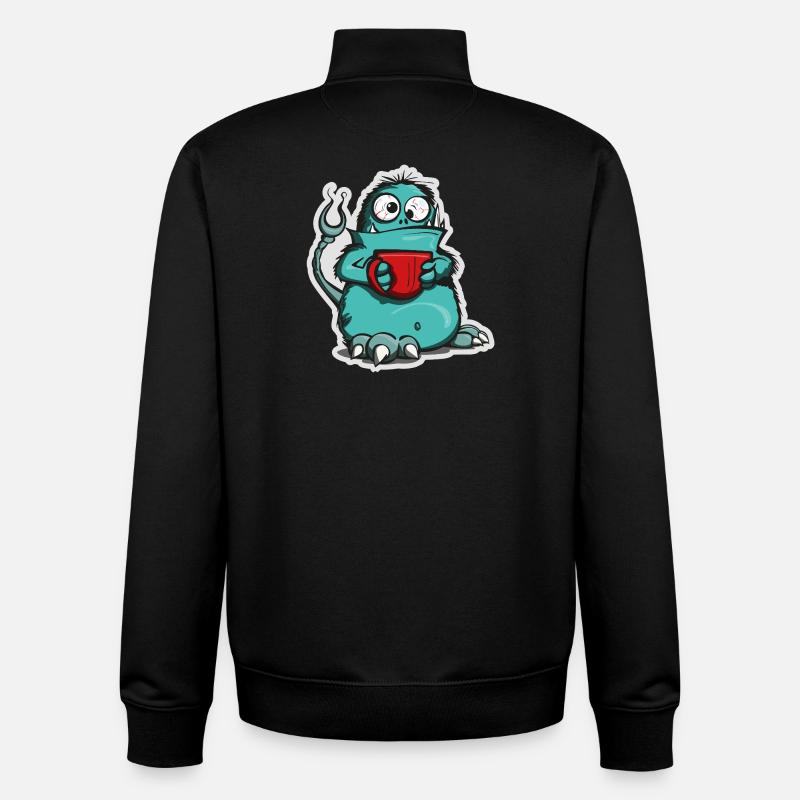 Coffee monster in comic style - Unisex Organic Zip Sweatshirt by Stanley/Stella - black