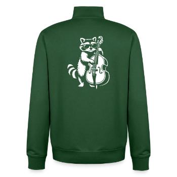 Racoon playing double bass in jazz band - Unisex Organic Zip Sweatshirt by Stanley/Stella - bottle green - Back - AI Model Male 185 dark (185cm)