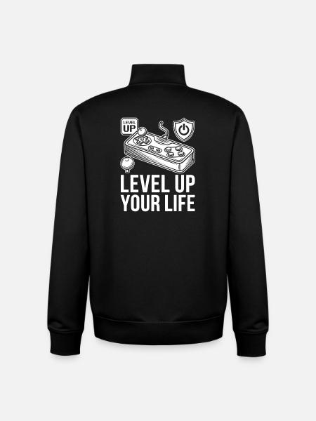 Level Up Your Life Gaming Motivation - Unisex Organic Zip Sweatshirt by Stanley/Stella - black