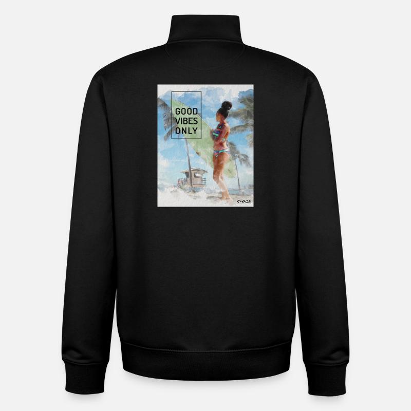 Beach Surfer Girl – Ondes positives - Sweat zippé unisexe en coton bio Stanley/Stella - noir