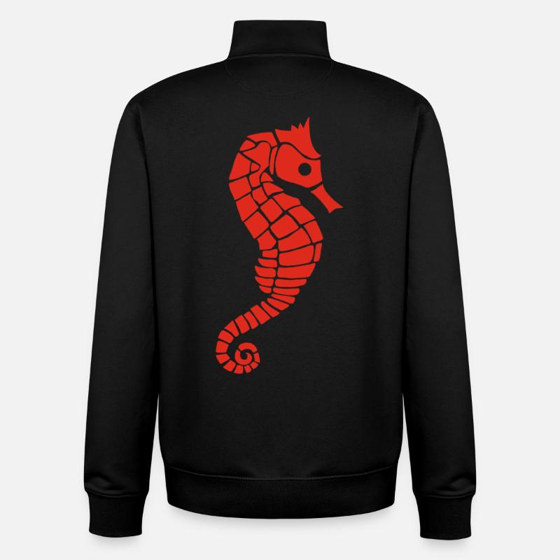 Hippocampe rouge - Sweat zippé unisexe en coton bio Stanley/Stella - noir