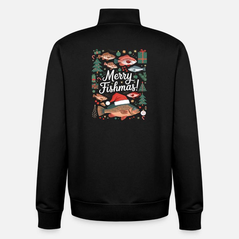 Angler Weihnachtspullover Fisch Merry Fishmas - Unisex Organic Zip Sweatshirt von Stanley/Stella - Schwarz