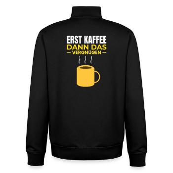 First coffee, then pleasure - Unisex Organic Zip Sweatshirt by Stanley/Stella - black - Back - AI Model Male 185 light (185cm)